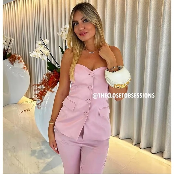 Zara strapless bustier top in pink satin. In xs - Picture 1 of 5